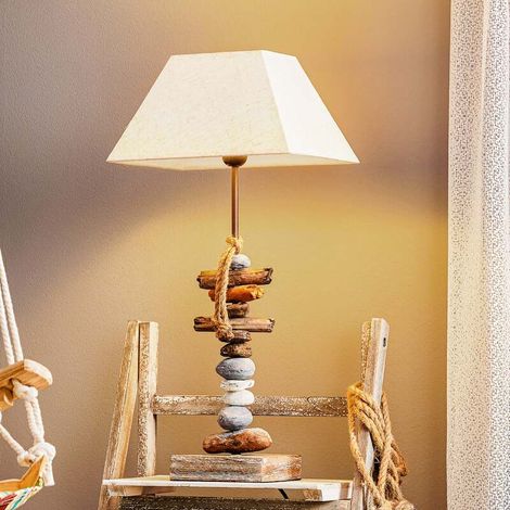 [GEBRAUCHT] B-Ware Tischlampe Seregon Steindekoration Lampe E27 creme braun 63cm Höhe 30x25cm (1/2)