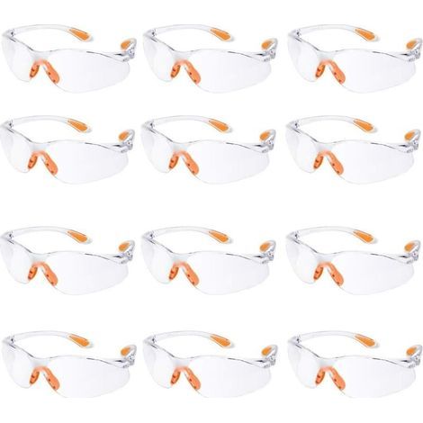 Lot de 12 Lunette de Sécurité Lunettes de Protection Travail avec Lentilles Transparentes Anti-Buée Lunette Protection pour Jardin Laboratoire Chimie (1/4)