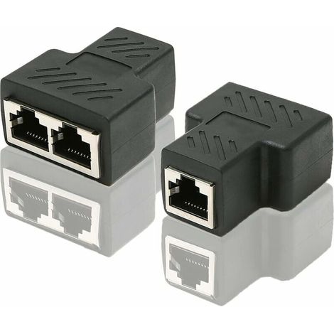 Bardusch-Adaptateur de répartiteur de Port Ethernet RJ45 CAT6 LAN 1 à 2 Coupleur de Port Femelle Double Femelle à Femelle, Paquet de 2 et Noir (1/5)