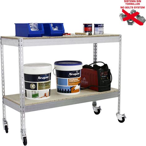 Estantería metálica sin tornillos SIMONRACK de 2 estantes (97,5x120x75cm) GALVA Y MADERA (1/5)