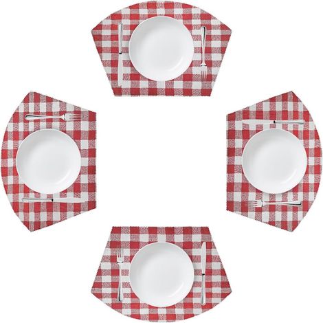 Lot de 4 sets de table à carreaux rouges et blancs pour table ronde, résistants à la chaleur, faciles à nettoyer, lavables, décorations pour salle à manger, cuisine, fête de mariage'Lot de 4'-'Lot de  (1/4)