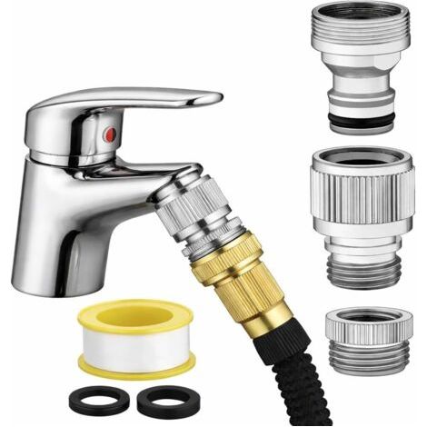 Raccord rapide pour robinet d'évier - Adaptateur robinet-tuyau pour cuisine/salle de bain. Compatible avec tuyau de douche, tuyau d'arrosage, machine à laver portable, tuyau de bain pour animaux. (1/5)