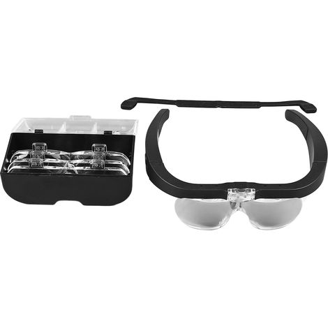 Loupe de lunettes rechargeable LED pour travaux de précision, avec lentilles grossissantes de 1,5x, 2,5x, 3,5x et 5x, et 2 sources de lumière. (1/5)