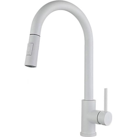 Kitchen Faucet, White, Stainless Steel, High Arc, Pull Down, 360° Swivel, Single Lever Sink Mixer Tap with 2 Modes, Pull Down Kitchen Faucet MUMU