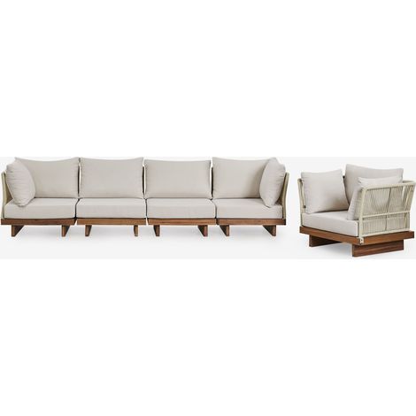 Conjunto de jardín con sofá modular de 4 piezas con 2 sillones esquineros y sillón en madera de acacia Dailin SKLUM (1/5)