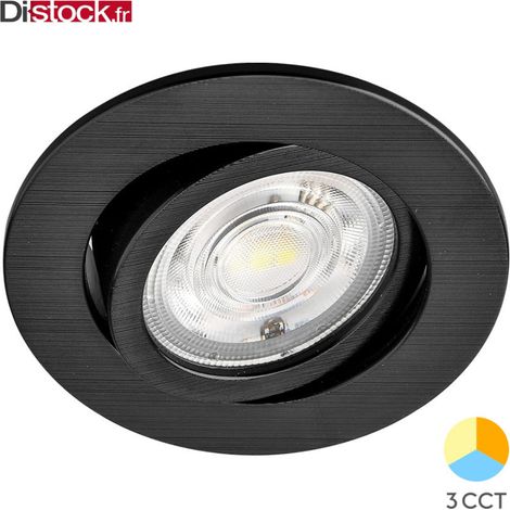 Spot LED encastrable rond noir 7W – 3 températures de couleur 3000K/4000K/6500K – IP20 – Installation rapide avec ressorts de fixation – Braytron (1/5)