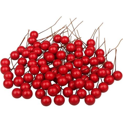 SABIR 200 pièces Fruits Rouges de Noël Baies Rouges de Noël artificielles Baie de Houx Artificielle pour Arbre de noël Guirlande de noël fête de Mariage décoration de la Maison (1/5)