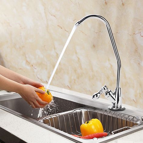 Robinet de cuisine chromé en alliage de zinc 1/4'' avec filtre à eau potable par osmose inverse (RO). (1/5)