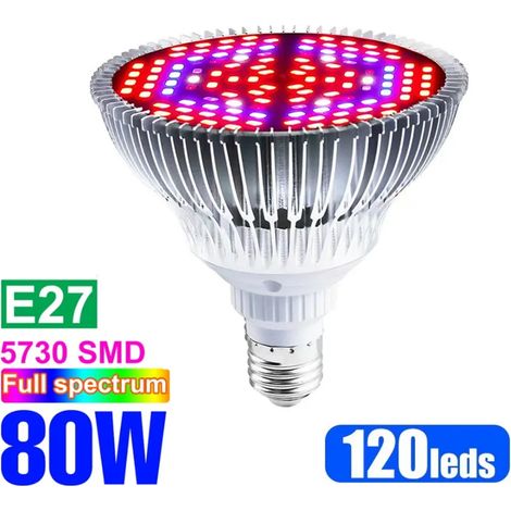 Lampes de croissance pour plantes Ampoule LED de croissance pour plantes (E27 80W - (85-265V), spectre complet) - Lampe horticole Fitolamp pour serres et cultures hydroponiques.