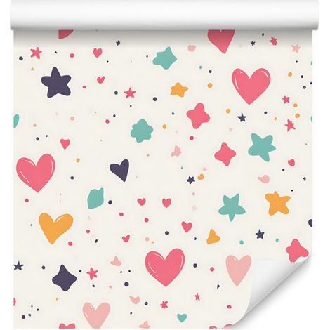 Papier peint Love blanc, corail, crème et menthe 50x1000 cm (1/5)