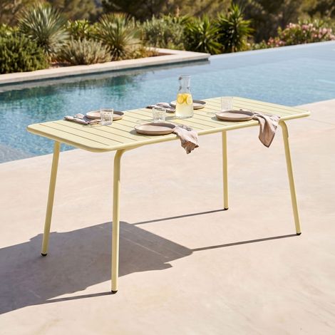 Table de jardin 160x90x73cm en métal crème - BACA (1/5)