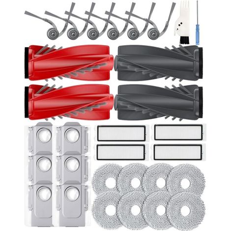 30-piece replacement accessory set for Roborock Qrevo Curve/Curv S5X/Edge/Edge S5A/S5V/P20 Pro: 4 main brushes, 6 side brushes, 4 HEPA filters, 6 dust bags, 8 cleaning pads (1/4)
