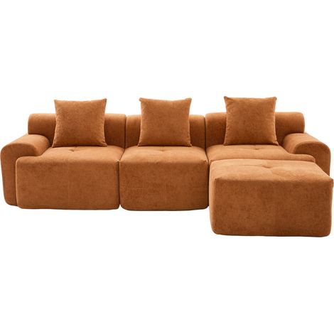 Divano angolare modulare a 4 moduli, seduta confortevole, senza montaggio, tessuto a coste arancione, 268 × 102 × 78 cm (1/5)