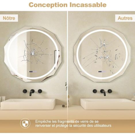 Pour la salle de bain, contrôle tactile facile avec miroir LED mural antibuée, affichage heure et température (1/5)