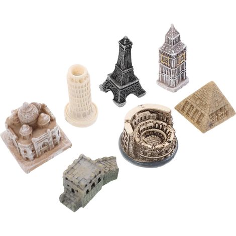 7pcs Modèles Architecturaux Miniatures Artisanat Domestique Maquettes D'architecture en Résine Solide Décoratifs pour Bureau et Maison (1/5)