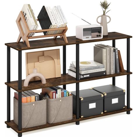 Rangement, Étagère d'angle À 3 Niveaux (120, 4 Cm De Large), Montage sans Outil, Le Garage Ou Le Bureau, en Chêne Français, Pin Ambré/Noir (1/5)