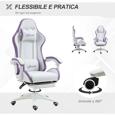 Fauteuil gaming ajustable avec inclinaison du dossier, blanc et violet, dimensions 65x65x121-129 cm (1/4)