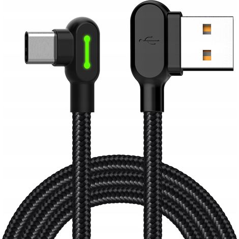 Câble USB-C coudé à 90° MCDODO, charge rapide, double face, type C, LED, 2 m (1/5)