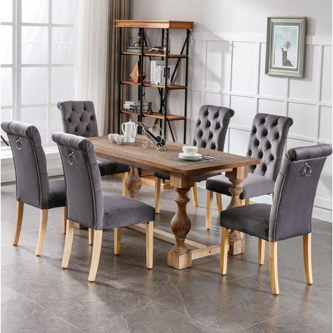 Esszimmerstühle 6er Set Samt Grau Eiche 120 kg OKMYHOME (1/5)