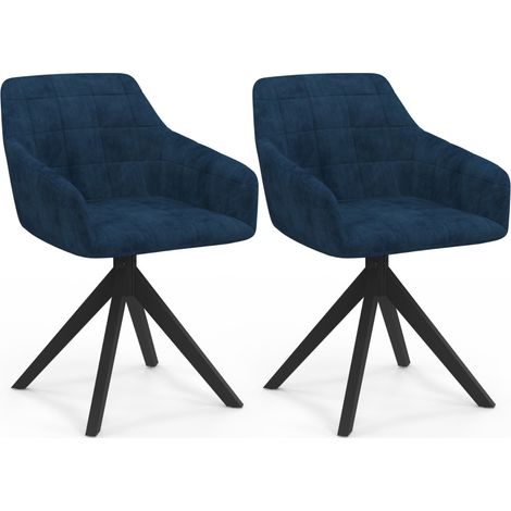 Set aus 2 Esszimmer-Drehstühlen, Tischsesseln MADY aus blauem Samt