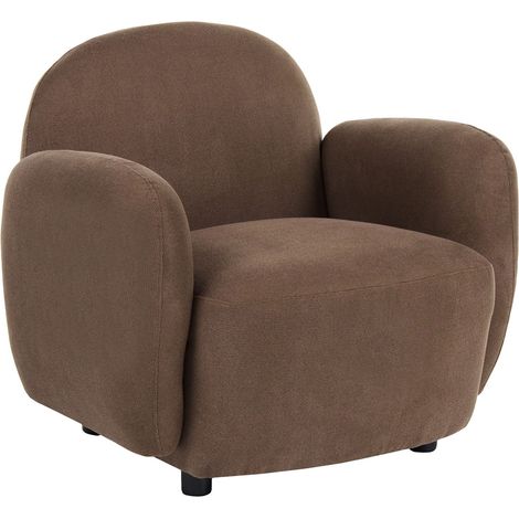 Armchair Brown Fabric Upholstery Plastic Legs Rounded Backrest and Armrests Retro Style Water-Repellent Living Room JULE (1/5)