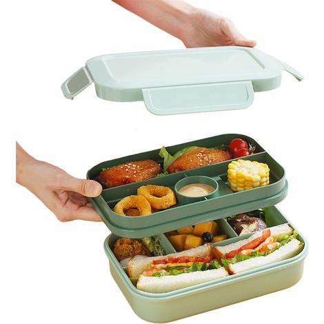 Lunch Box - 2000ml Bento Lunch Box Enfant Adulte avec 8 Compartiments, Bento Étanche Sans Bpa, Boite Repas Isotherme pour Bureau, École, Pique-Nique (Vert) (1/5)