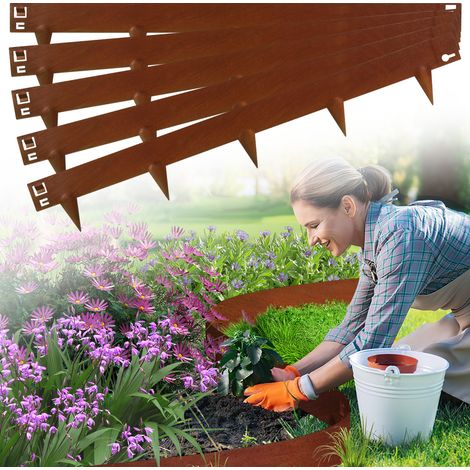 Jiubiaz Rasenkante mit Spitzen Metall 100 x 18 cm 15m Beeteinfassung Mähkante Verzinkt Wegbegrenzung Beetumrandung Palisade Rost
