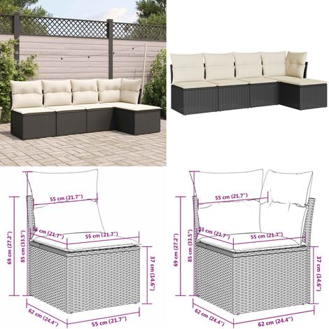 Salon de jardin 5 pcs avec coussins noir résine tressée - Salon De Jardin - Mobilier De Jardin - Salon Extérieur - Ensemble De Canapés - Canapé D'angle - Home & Living (1/5)