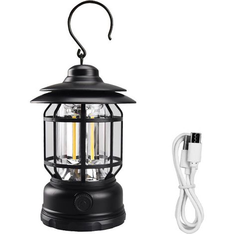 Lanterne De Camping Led Vintage - Étanche - Réglable En Intensité - Poignée Métallique Pour Suspension - 1 Pièce (1/5)