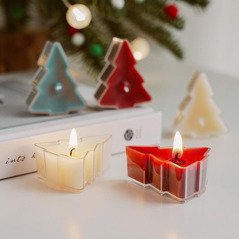 Teelichter Weihnachten, 24 Stück Kerzen in Weihnachtsbaumform, Weihnachtliche Kerze Weihnachtliche Duftkerze für Entspannung Party Urlaub Neujahr Geschenk Dekoration (1/5)
