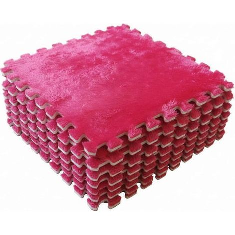 Tapis de sol emboîtables polaire douce, dalles mousse EVA souple 33x33 cm, revêtement modulaire rembourré rouge chambre salon (1/5)