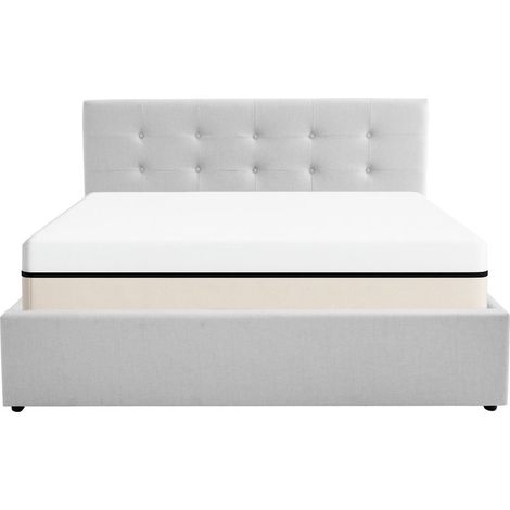Ensemble Lit coffre adulte 160x200cm avec tête de lit en tissu gris - Tina + Matelas ressorts ensachés - Spring Elite (1/5)