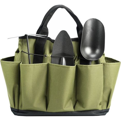Sac de rangement pour outils de jardin – 8 poches, grande capacité, couleur vert militaire (1/5)