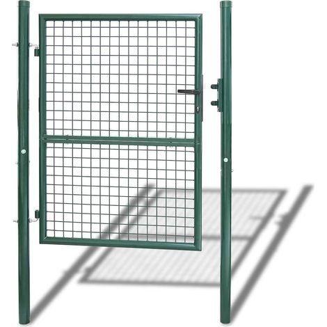 Portillon de Jardin,125x100cm Vert acier galvanisé avec serrure, poignée et 3 clé, Portail de Clôture Porte de Clôture, Robuste et durable, Facile à Installer (1/5)
