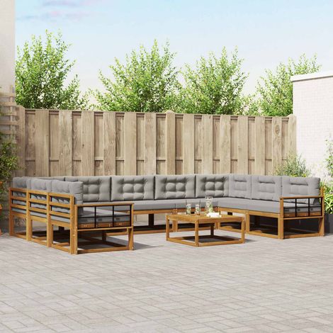 vidaXL Outdoor-Sofagarnitur mit Kissen 10 pcs Natürlich und Hellgrau (1/5)