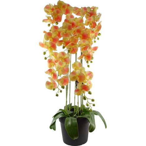 110cm Large Yellow Peach Orchid Plant - Artifcial - 41 REAL TOUCH flowers (1/5)