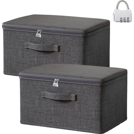 Stück Abschließbare Box, Aufbewahrungsbox mit Deckel Stoff, Stapelbare Faltbox, Abschließbare Kiste mit Griff, Box mit Zahlenschloss für Kleidung Süßigkeiten (S 30 x 20 x 14 cm) (1/5)
