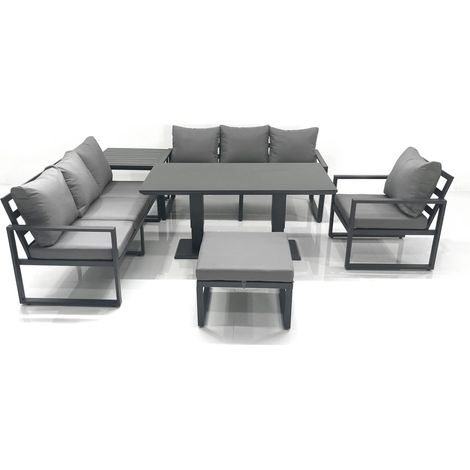 Fimous Outdoor Garden Furniture Set Aluminium Lounge Sofa Adjustable Rising Lifting Dining Table Sets with Big Footstool Side Table Dark Grey (1/5)