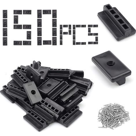 150 Pièces Fixation Lame de Terrasse Composite, 6 mm Type T Attaches Cachées pour Terrasse, Noir Clips de Fixation en T pour Terrasse, avec 150 Vis M4 pour Revêtement Sol Stratifié-WPC/BPC (1/5)