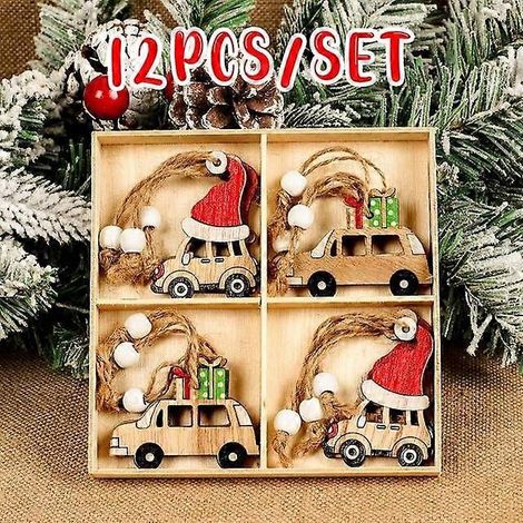 Pendentif de Noël en bois - Décoration de Noël pour la maison - Ornements de Noël - Décoration de sapin de Noël - Cadeaux de Noël - Pendentifs du Nouvel An - 12 (1/5)