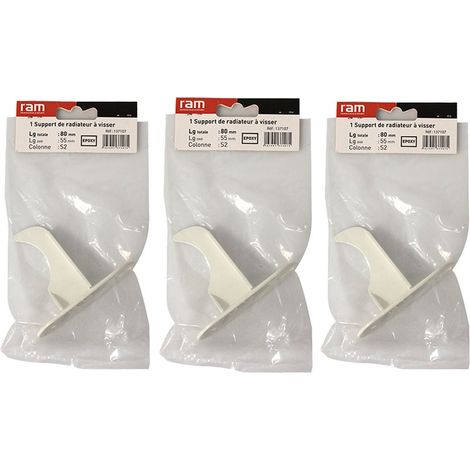 Lot de 3 supports à visser pour radiateur en fonte type rideau - longueur axe 55 mm - longueur totale 80 mm - Ram
