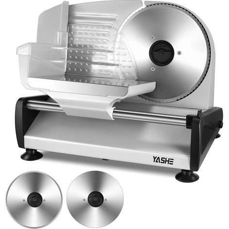 YASHE Affettatrice Elettrica, Affettatrice da Carne e Pane da 250W con Lame Seghettate e Lisce da 19 cm, Spessore Regolabile (0–15 mm), Blocco di Sicurezza, Piedini Antiscivolo, Facile da Pulire (1/5)
