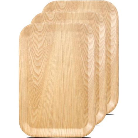 Plateau - JUANIO - 35.5x24 cm - lot de 3 - effet bois clair - rectangulaire (1/5)