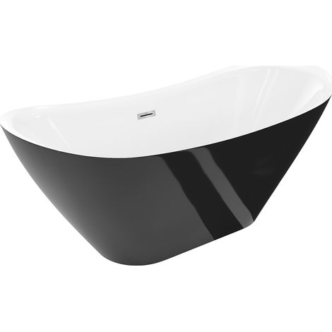 Mexen Lotos freistehende Badewanne 150 x 75 cm, weiß/schwarz, Überlauf chrom - 52051507775-01 (1/3)
