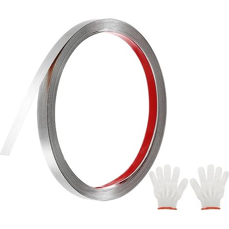 Moulures Décoratives Autocollantes Acier Inoxydable 5m X 1cm Argenté Garniture de Moulure Murale Autocollante Finition Brossée Mur Sol (1/5)