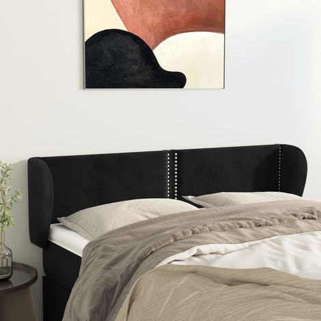 Tête de lit avec oreilles Design industriel - Pour Lit adulte - Noir 147x23x78/88 cm Velours Chic-959180 (1/5)