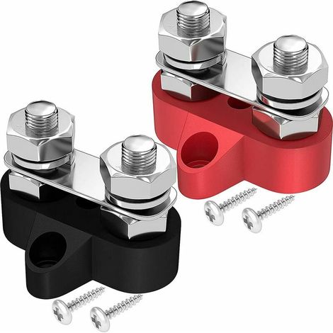 YMYNY bornier de distribution d'alimentation de batterie M8 barre de bus à double goujons DC 48V borne de jonction isolée positive/au sol pour camion,voiture,camping-car,bateau-Noir+rouge(2 pcs) (1/5)