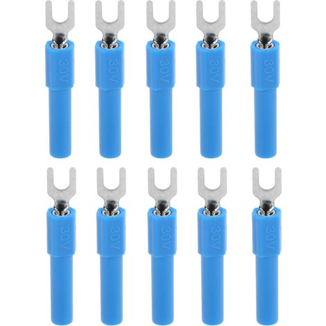 10 pièces connecteurs électriques à fourche 4mm U Type, cosses à sertir pour multimètre de test - Bleu (1/5)