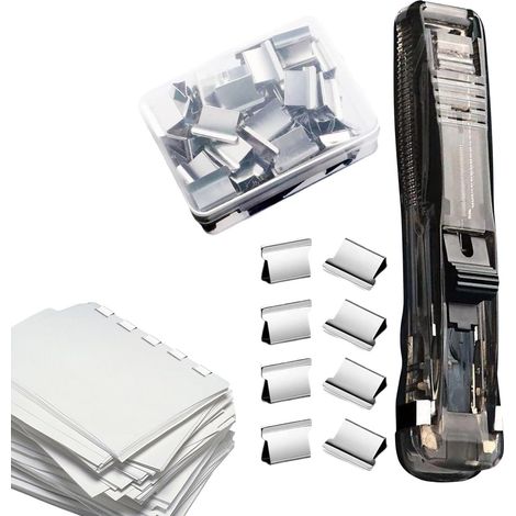 Agrafeuse à pinces Fixe-feuilles par poussée, capacité 40 feuilles Avec 50 recharges en acier inoxydable, agrafeuse portable réutilisable Pour bureau, école, maison, professeurs, (1/5)
