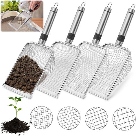 Set di 4 setacci da giardino, setacci per compost, setacci per terra, setacci da giardino, setacci per compost con manici, setacci da giardino, paletta setaccio con maglia da 2/2,8/3,8/5 mm, setacci d (1/5)